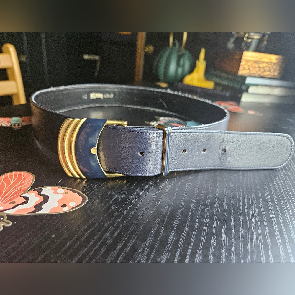 St. John Dark Blue Enamel Buckle Belt
